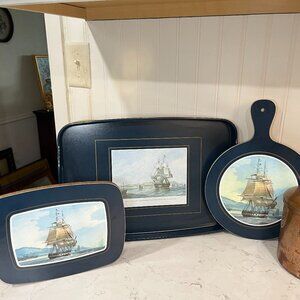 Vintage Clipper Ship Art Decor Serving Tray Cutting Board Pot Holder Clover Leaf